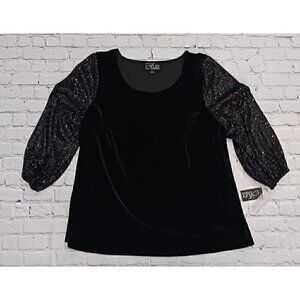 Alex Evenings Womens Sequined Long Sleeve Scoop Neck Party Top Plus/NWT, Size 2X